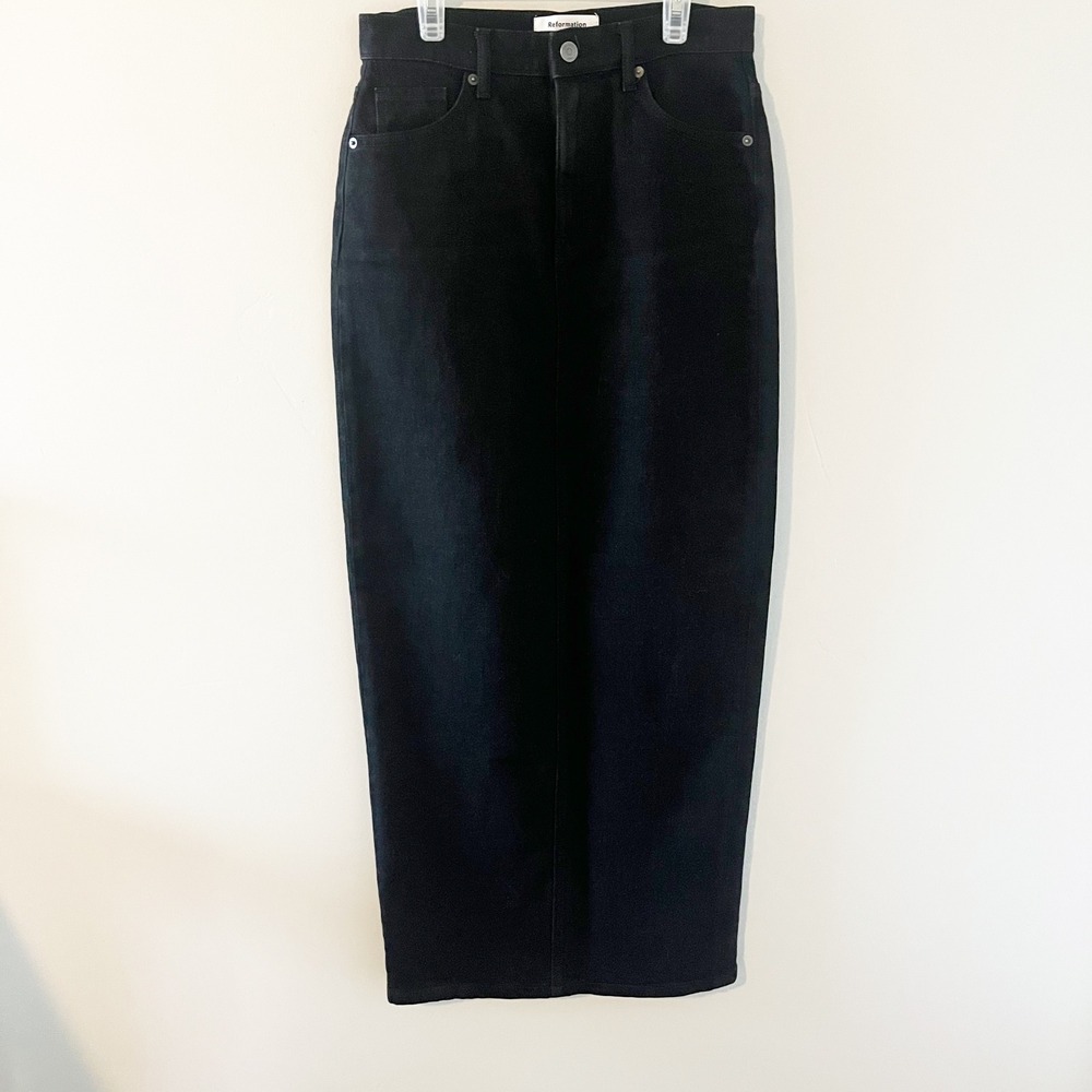 Reformation Daria Ultra High Rise Denim Maxi Skirt Nidri Black Size 27 - Picture 3 of 11